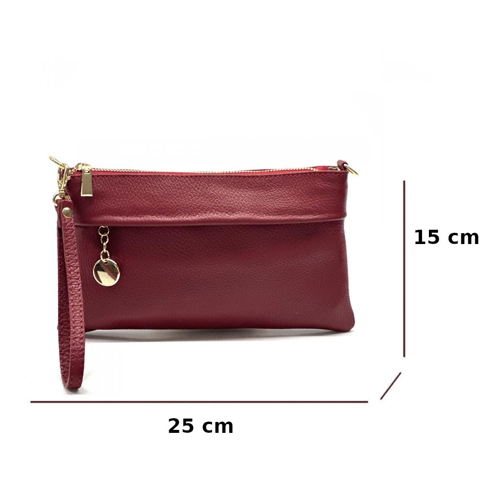 Borsa Pochette da donna Rosso Scuro in vera pelle 25x15 cm - Florina