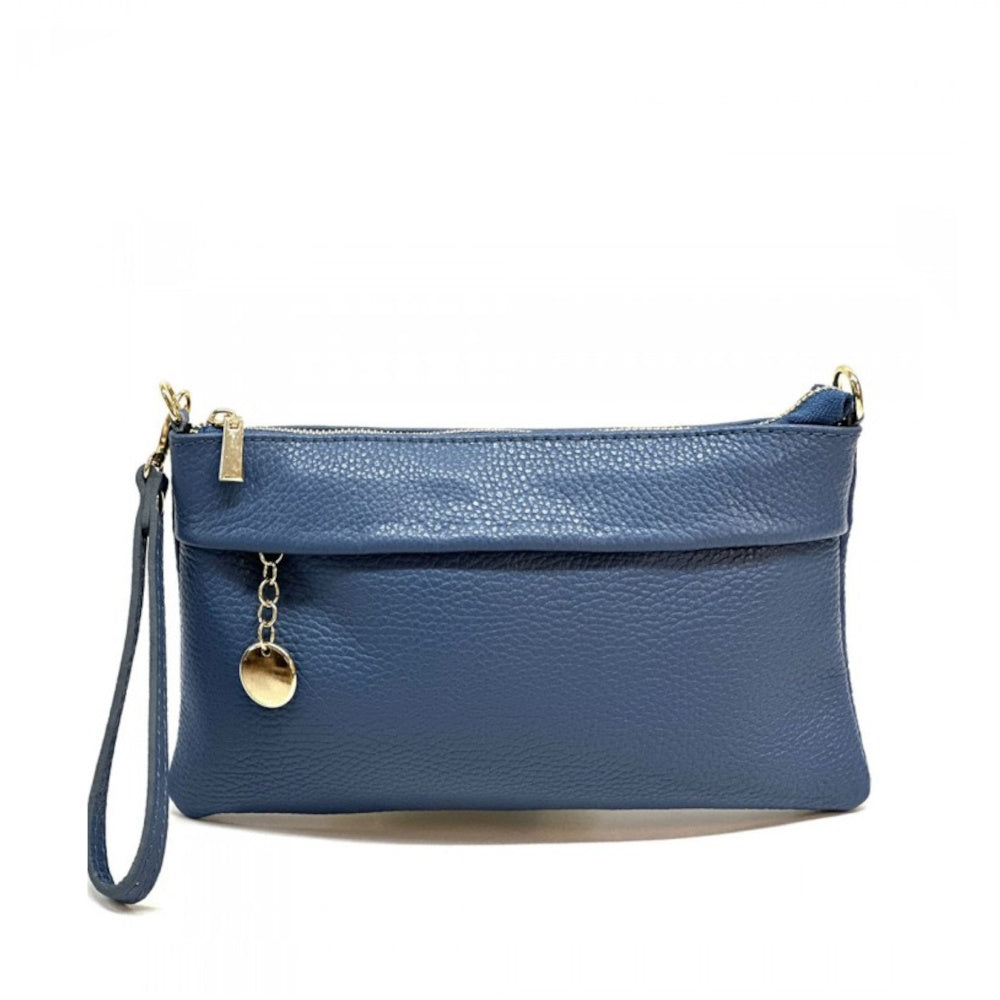 Borsa Pochette da donna blue jeans in vera pelle 25x15 cm - Florina