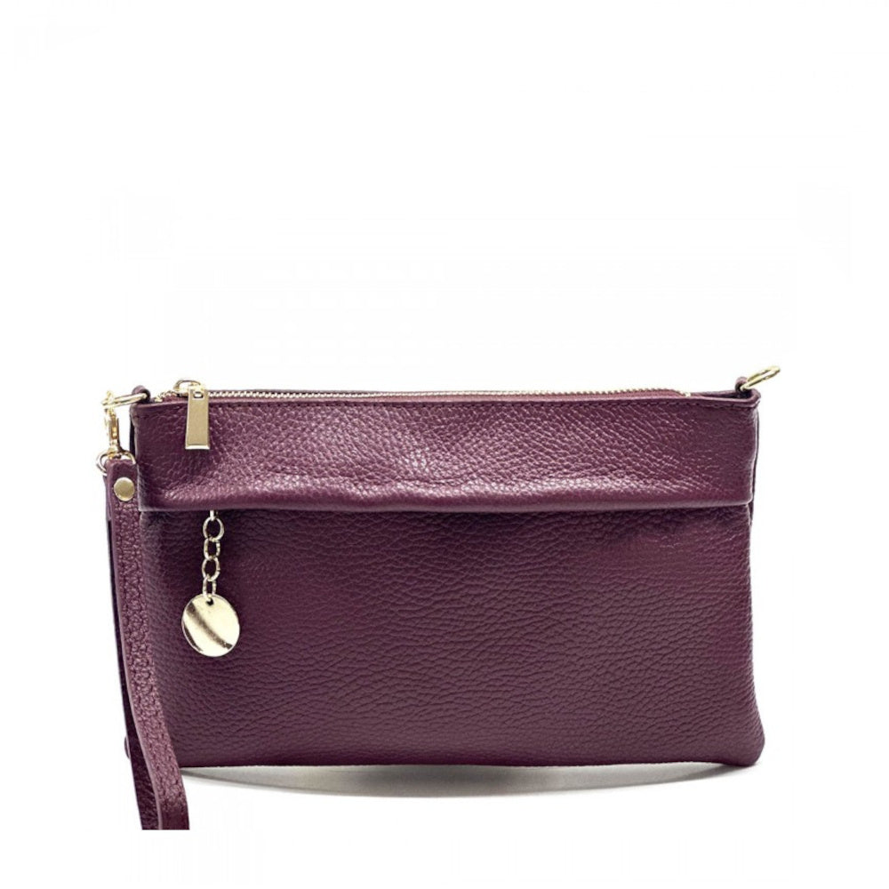 Borsa Pochette da donna bordeaux in vera pelle 25x15 cm - Florina