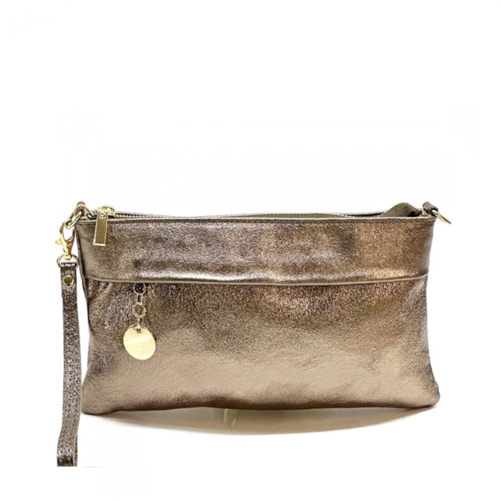 Borsa Pochette da donna bronzo in vera pelle 25x15 cm - Florina