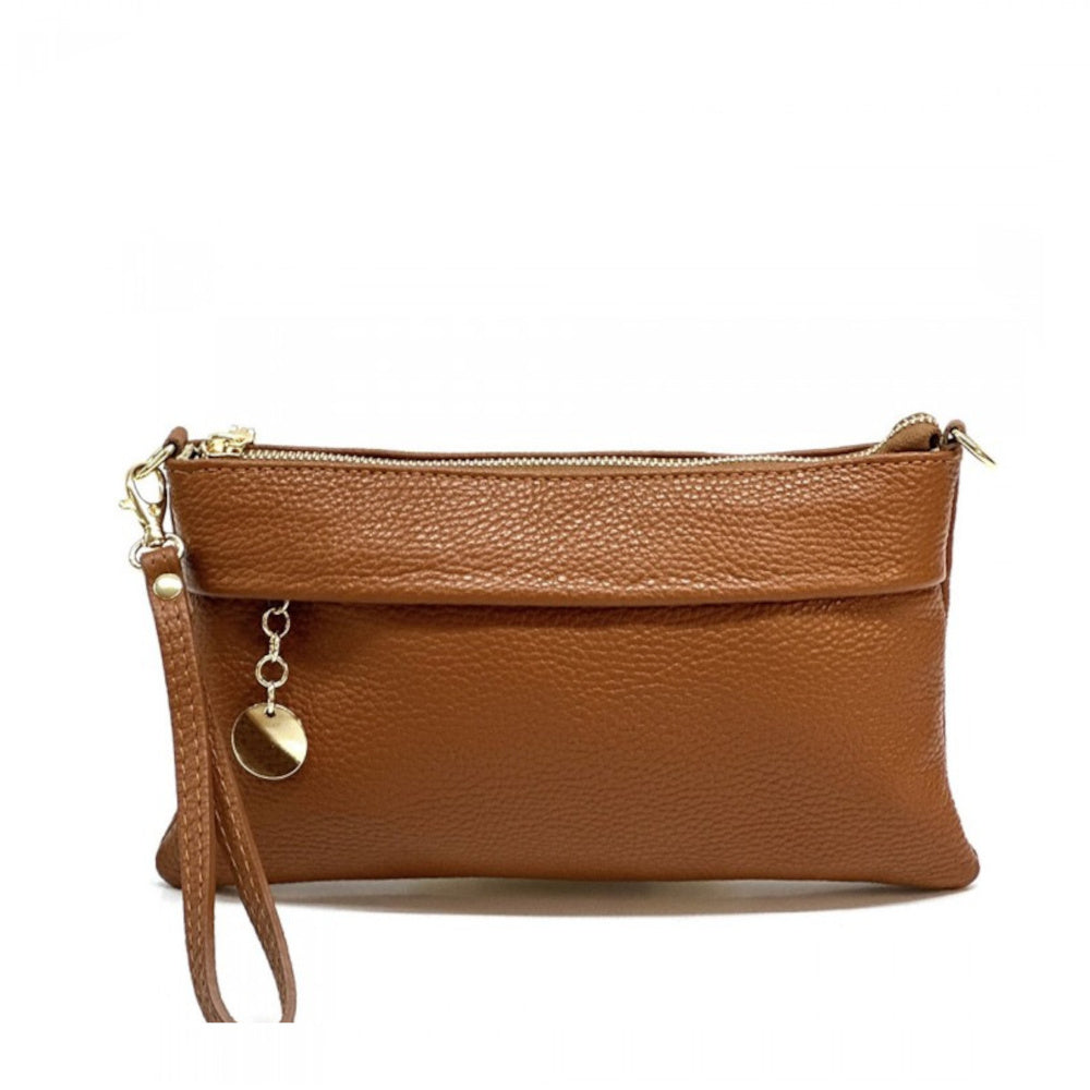 Borsa Pochette da donna cuoio scuro in vera pelle 25x15 cm - Florina