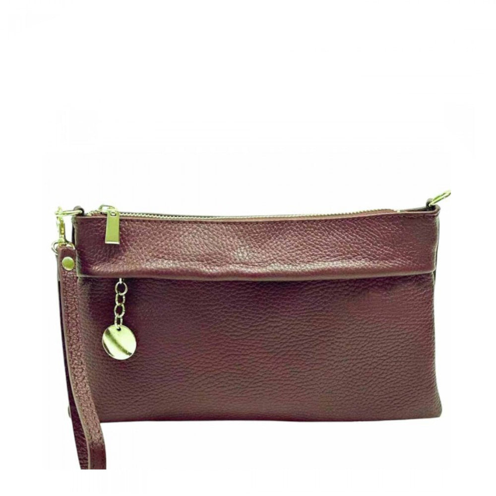 Borsa Pochette da donna marrone in vera pelle 25x15 cm - Florina