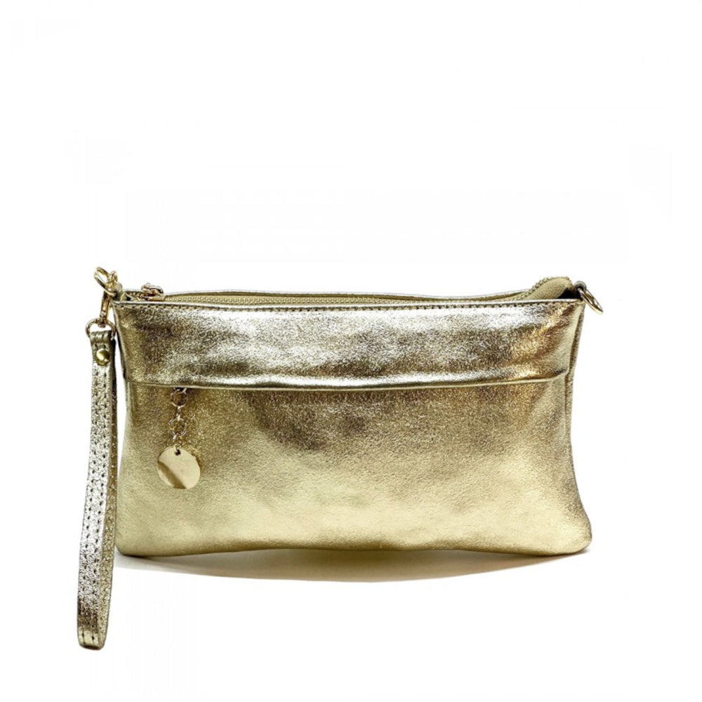 Borsa Pochette da donna oro in vera pelle 25x15 cm - Florina