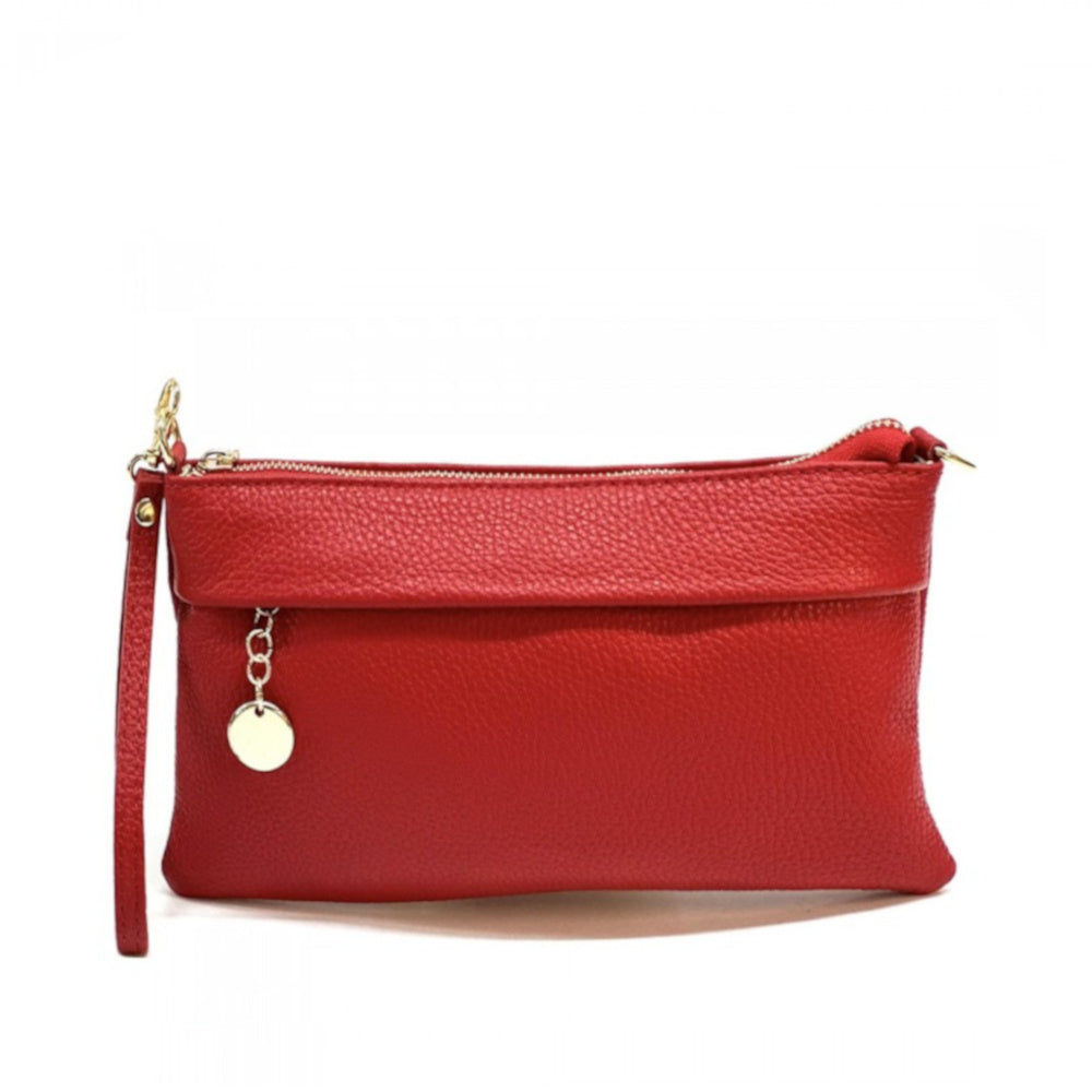 Borsa Pochette da donna rossa in vera pelle 25x15 cm - Florina