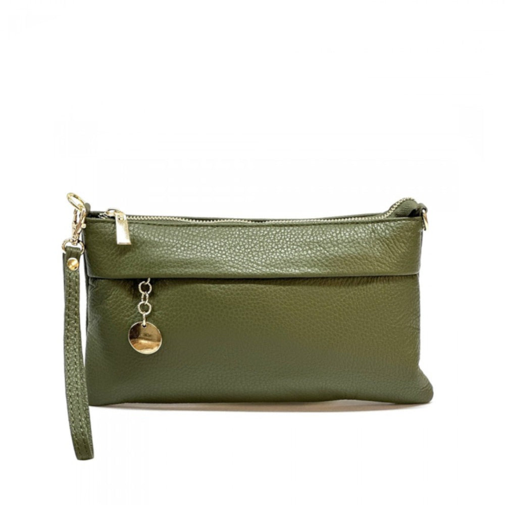 Borsa Pochette da donna verde scuro in vera pelle 25x15 cm - Florina