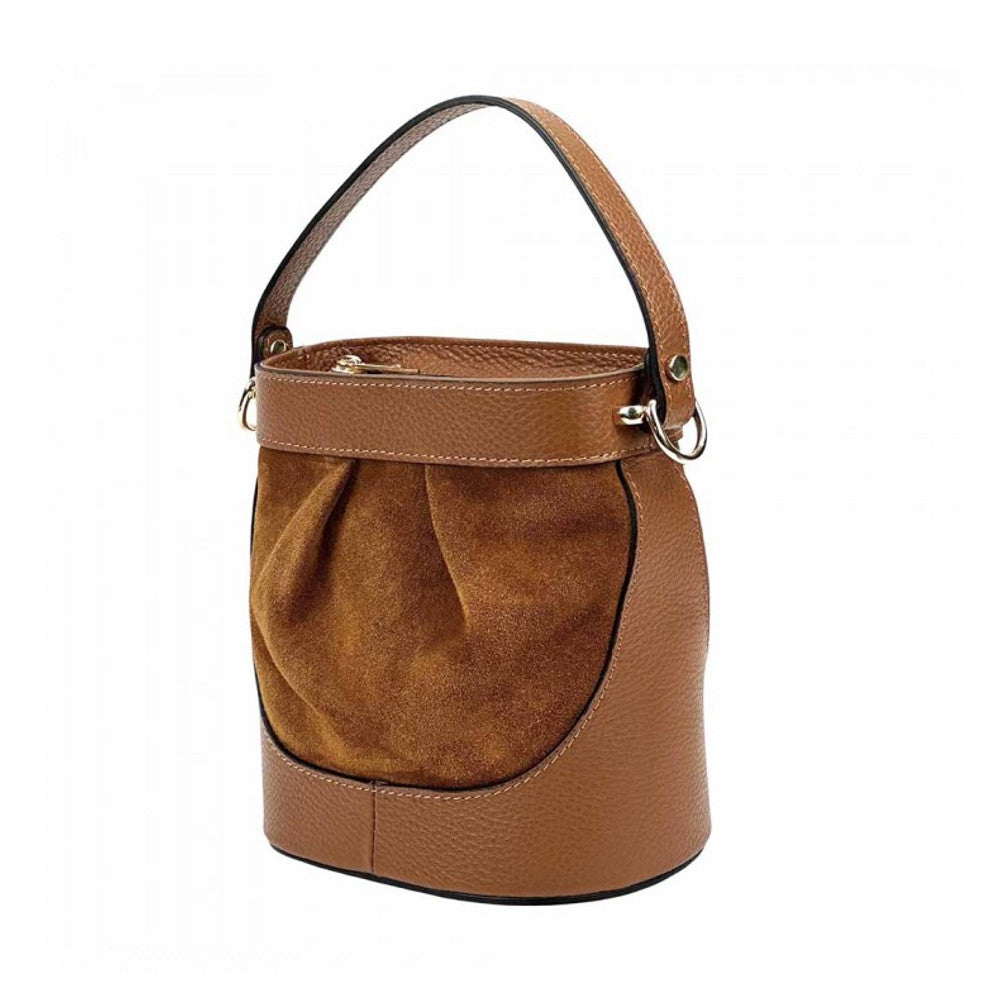 Borsa a secchiello Cuoio Scuro a mano in pelle 18x11x18.5 cm Marina