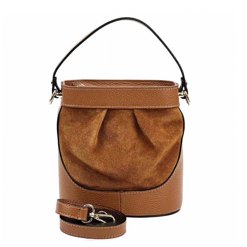 Borsa a secchiello Cuoio Scuro a mano in pelle 18x11x18.5 cm Marina