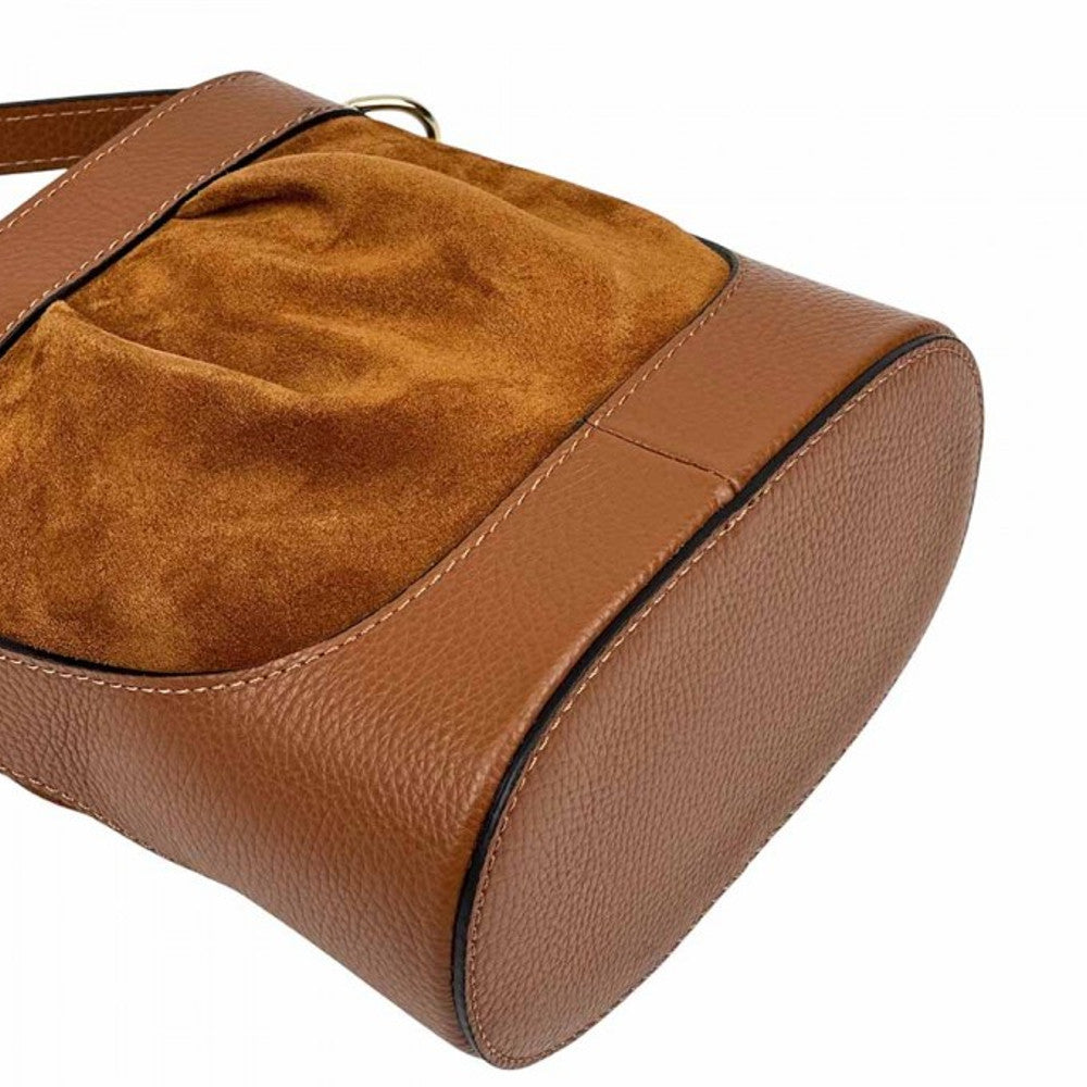 Borsa a secchiello Cuoio Scuro a mano in pelle 18x11x18.5 cm Marina