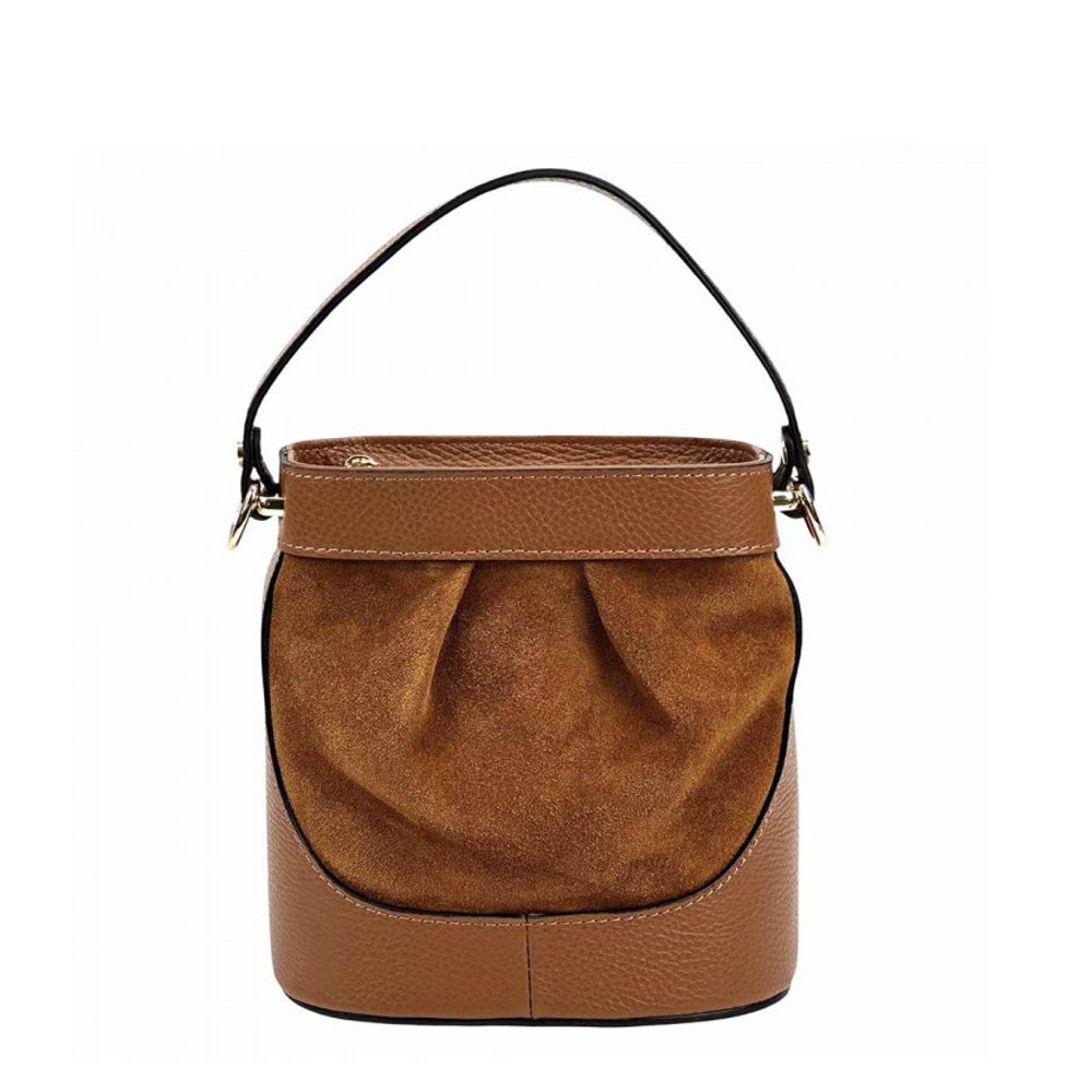 Borsa a secchiello Cuoio Scuro a mano in pelle 18x11x18.5 cm Marina