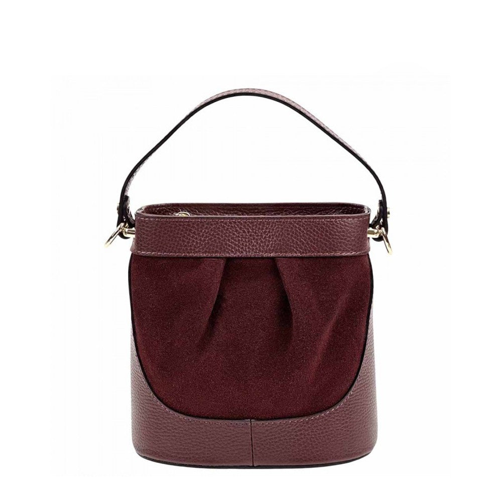 Borsa a secchiello bordeaux a mano in pelle 18x11x18.5 cm Marina