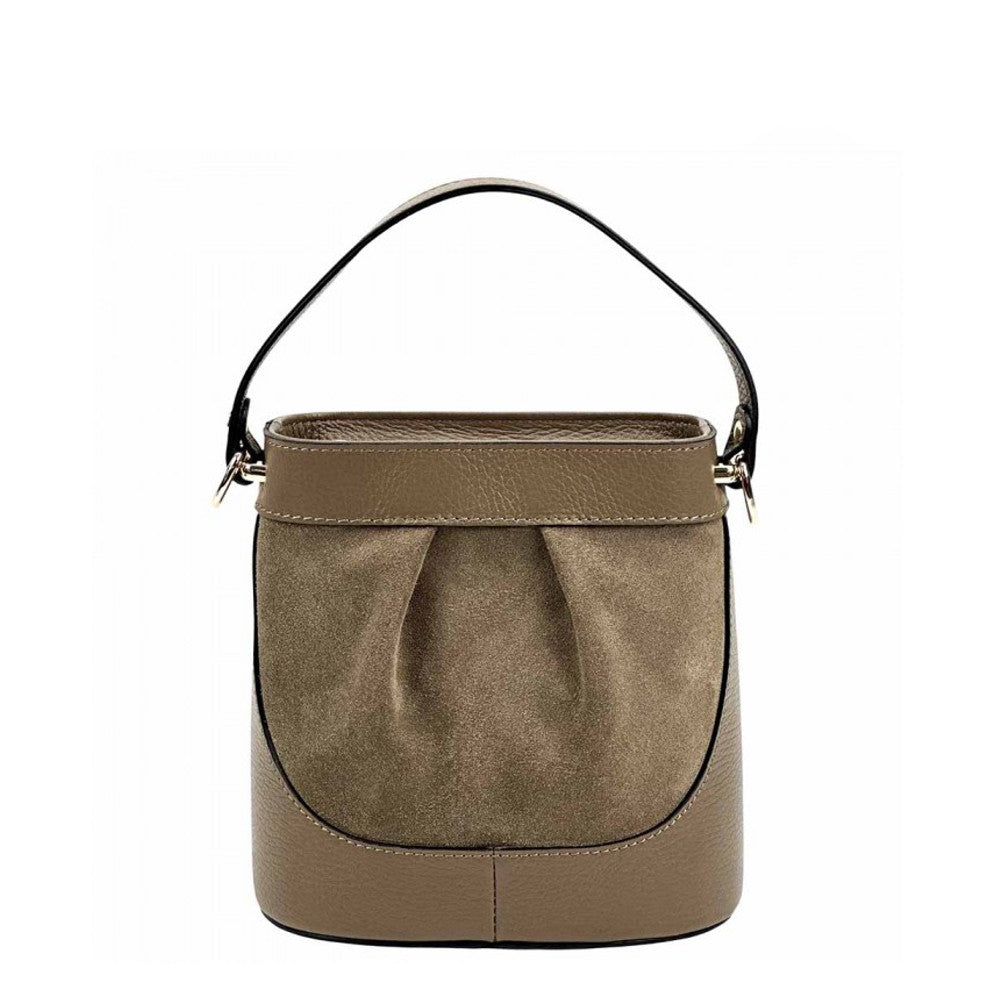 Borsa a secchiello tortora Scuro a mano in pelle 18x11x18.5 cm Marina