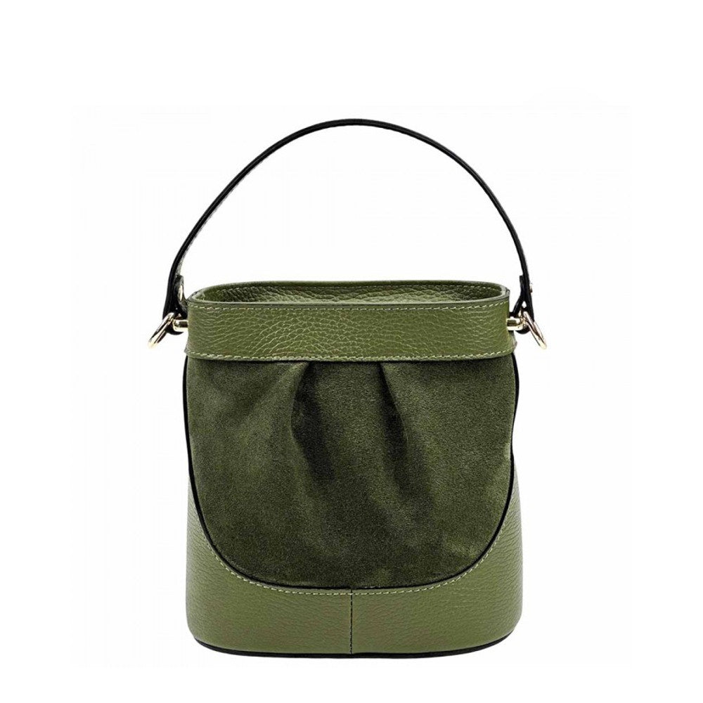 Borsa a secchiello verde Scuro a mano in pelle 18x11x18.5 cm Marina