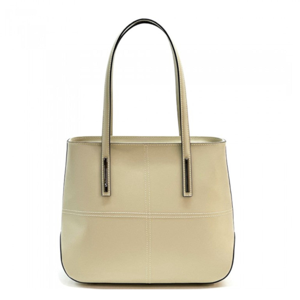 Borsa da donna Beige a spalla in vera pelle 37x12x30 cm - Linea