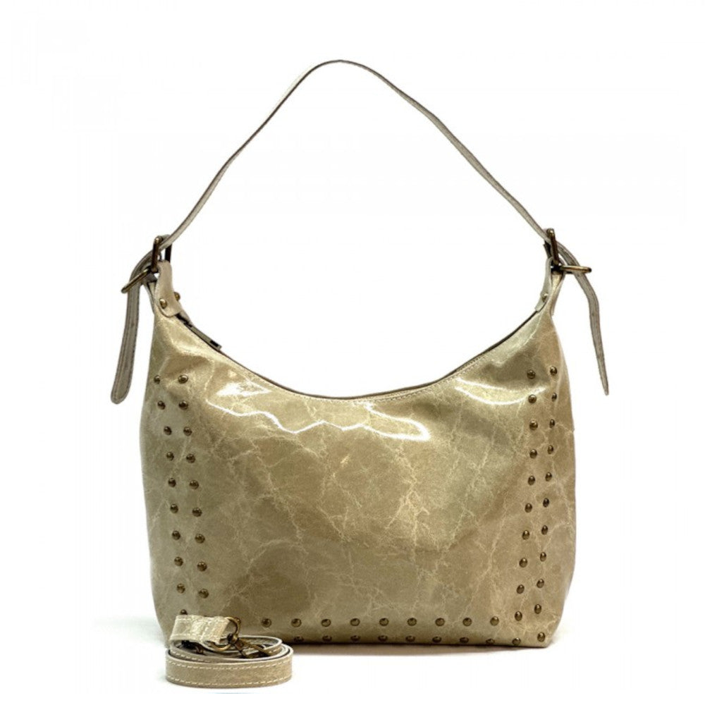 Borsa donna beige in pelle a spalla con tracolla