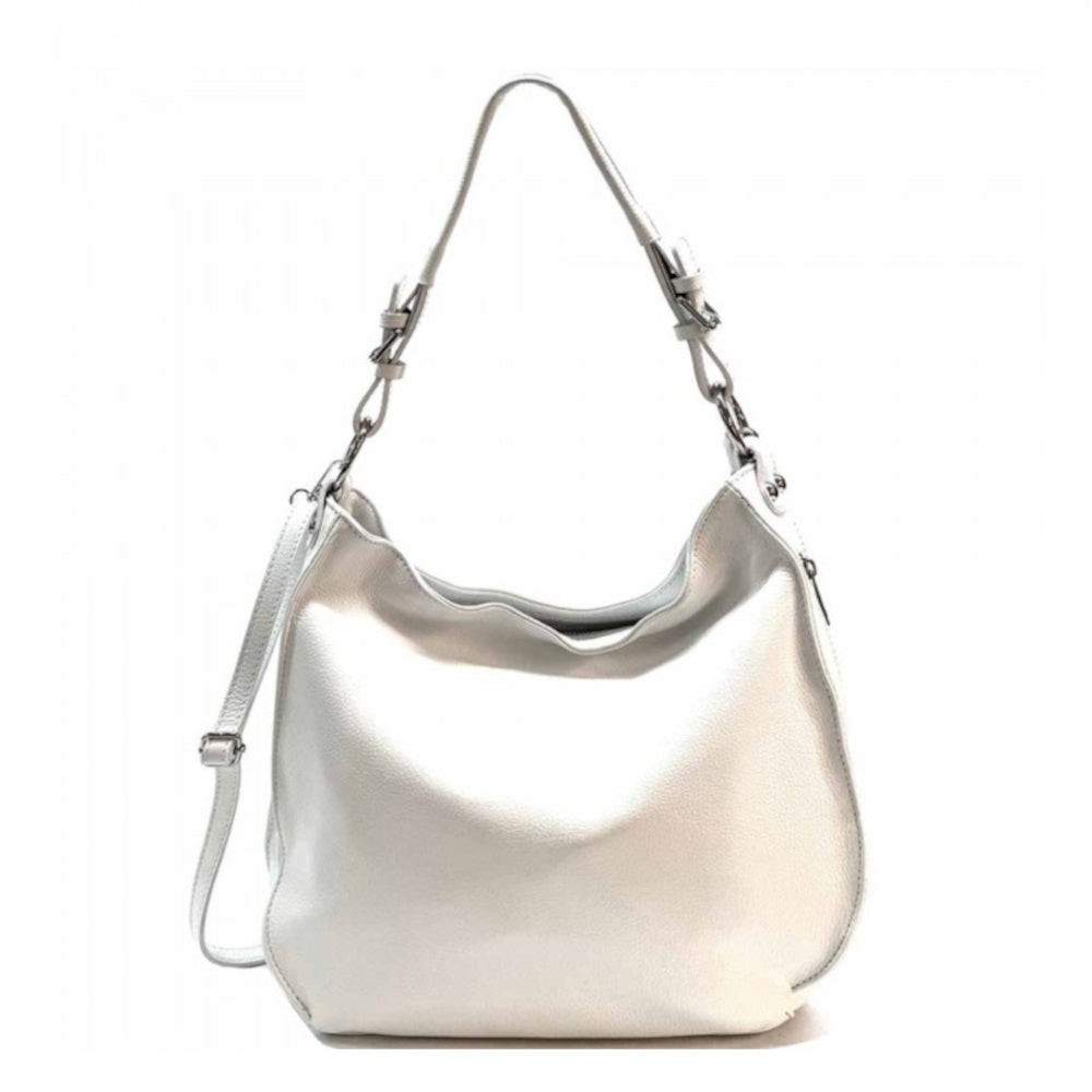borsa donna bianca a spalla con tracolla in pelle