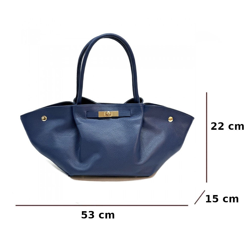 Borsa da donna Blu Scuro a mano in vera pelle 53x15x22 cm - Vivara