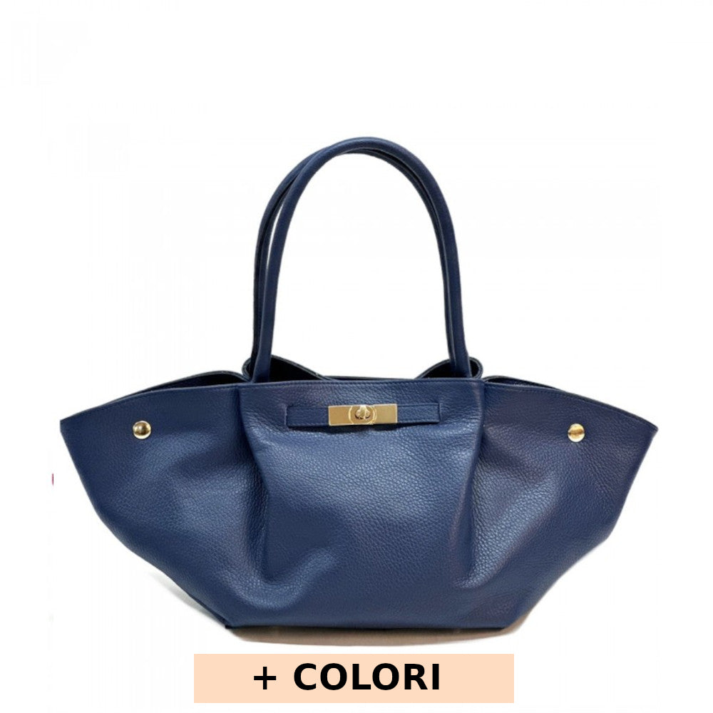 Borsa da donna Blu Scuro a mano in vera pelle 53x15x22 cm - Vivara