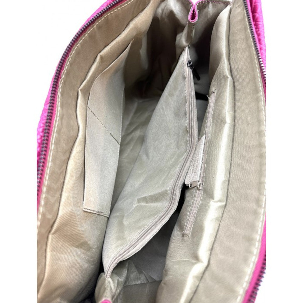 Borsa da donna Fucsia a mano in pelle 40x21x28 cm Serpentina