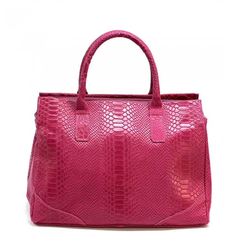 Borsa da donna Fucsia a mano in pelle 40x21x28 cm Serpentina