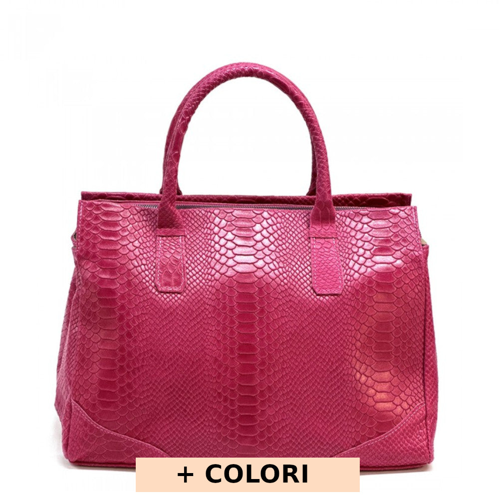 Borsa da donna Fucsia a mano in pelle 40x21x28 cm Serpentina