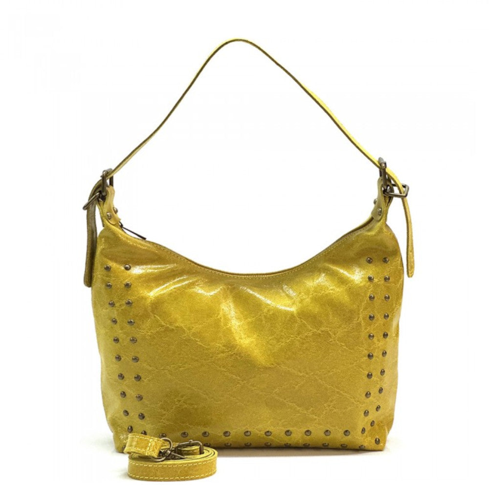 Borsa donna gialla in pelle a spalla con tracolla
