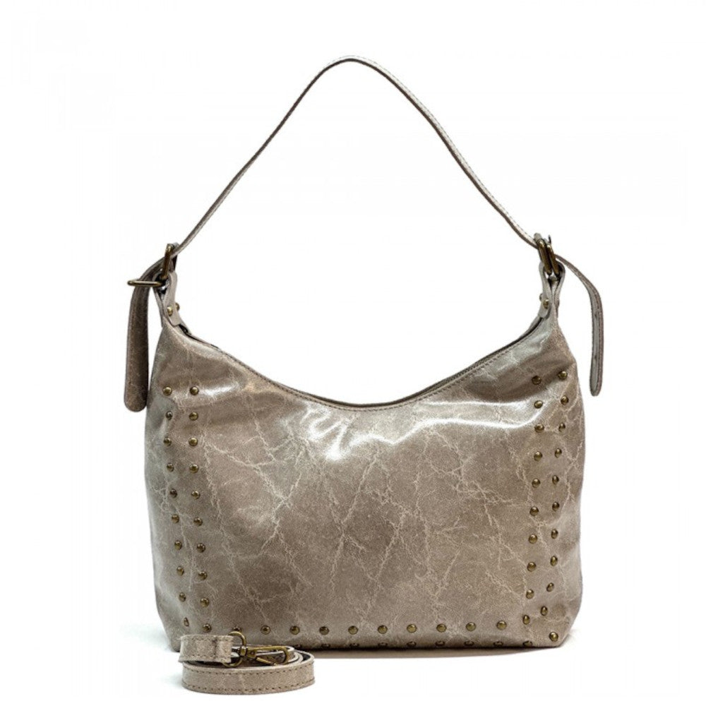 Borsa donna grigia in pelle a spalla con tracolla