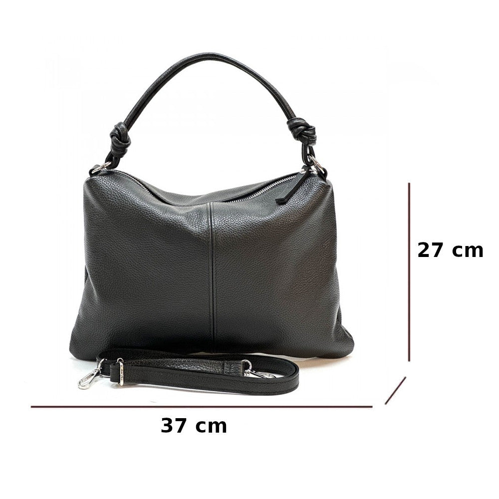 Borsa da donna Nera a spalla in vera pelle 37x27 cm - Lunaria