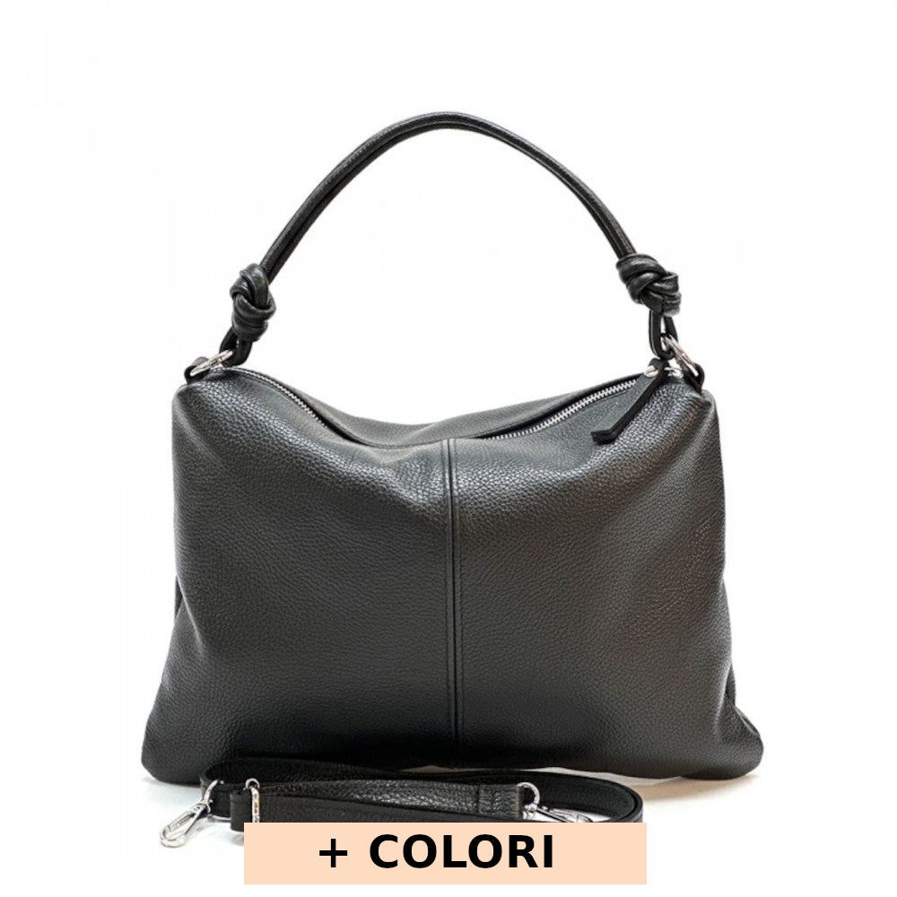 Borsa da donna Nera a spalla in vera pelle 37x27 cm - Lunaria