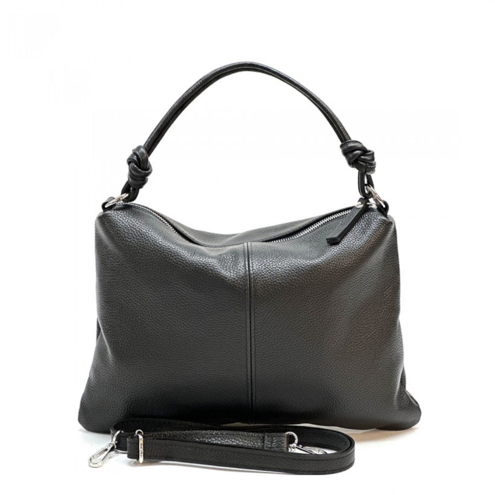 Borsa da donna Nera a spalla in vera pelle 37x27 cm - Lunaria