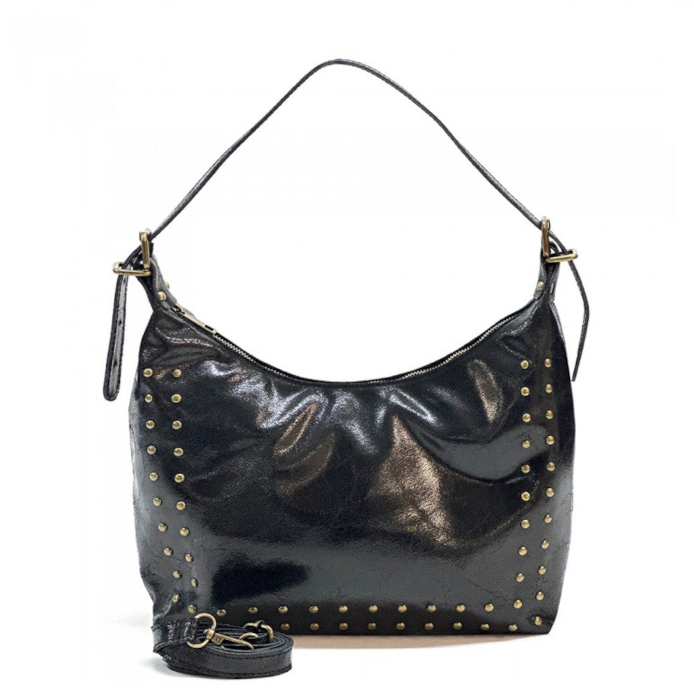 Borsa donna nera in pelle a spalla con tracolla
