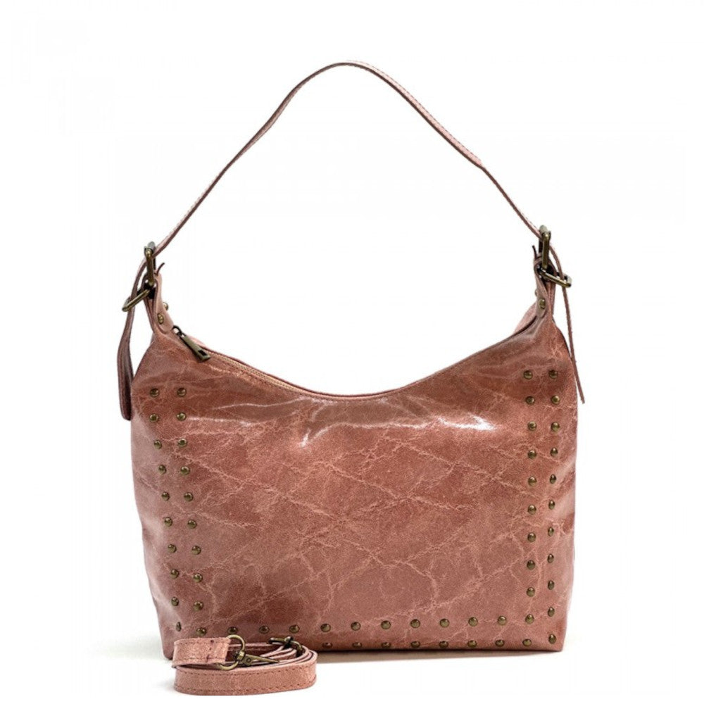Borsa donna rosa in pelle a spalla con tracolla