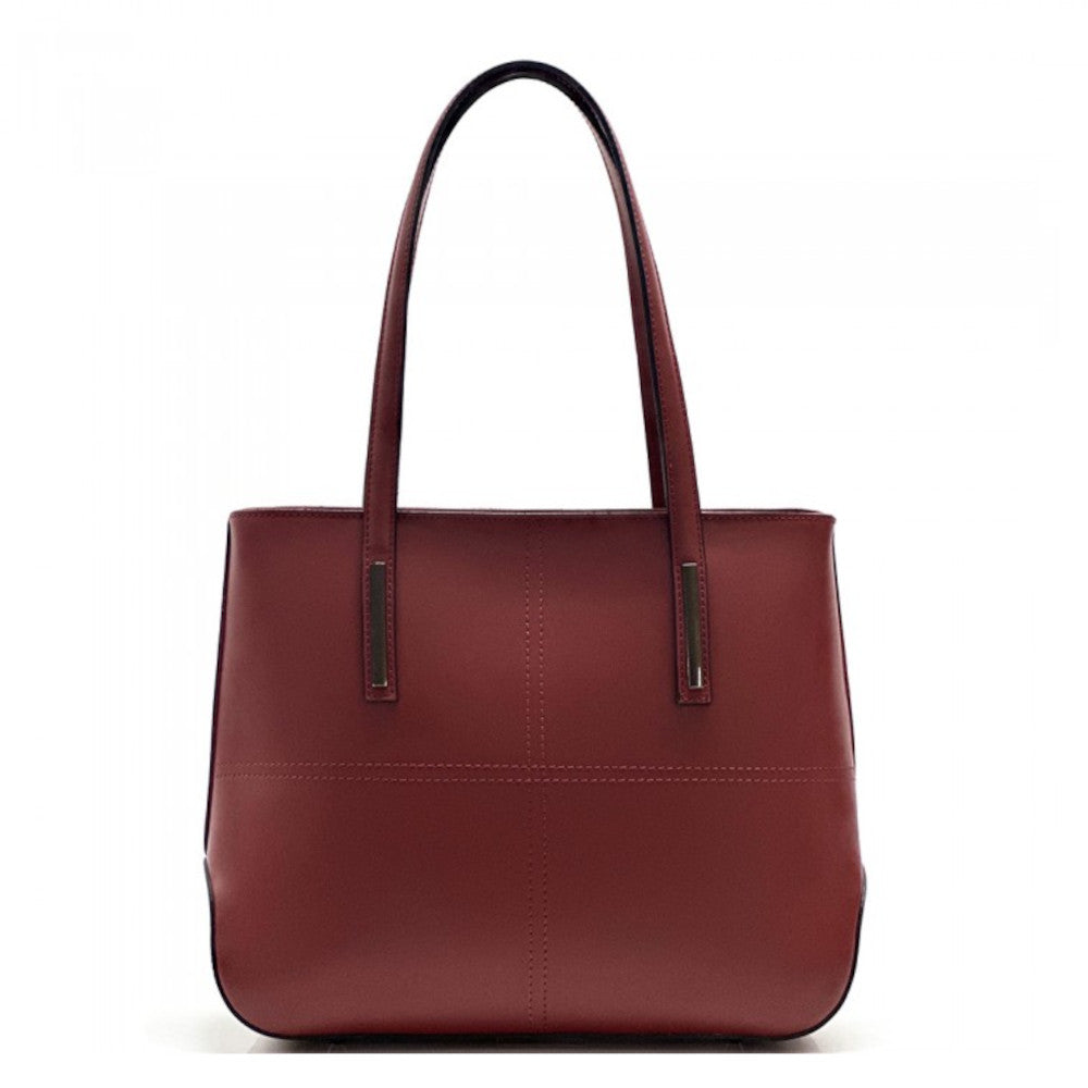 Borsa da donna Rosso Scuro a spalla in vera pelle 37x12x30 cm - Linea