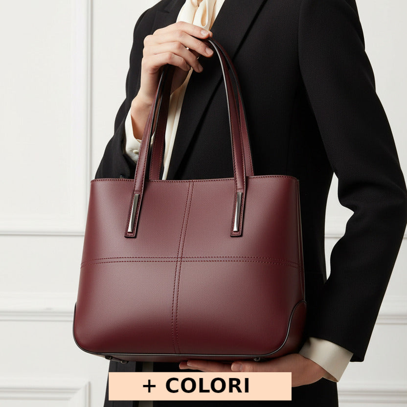 Borsa da donna Rosso Scuro a spalla in vera pelle 37x12x30 cm - Linea