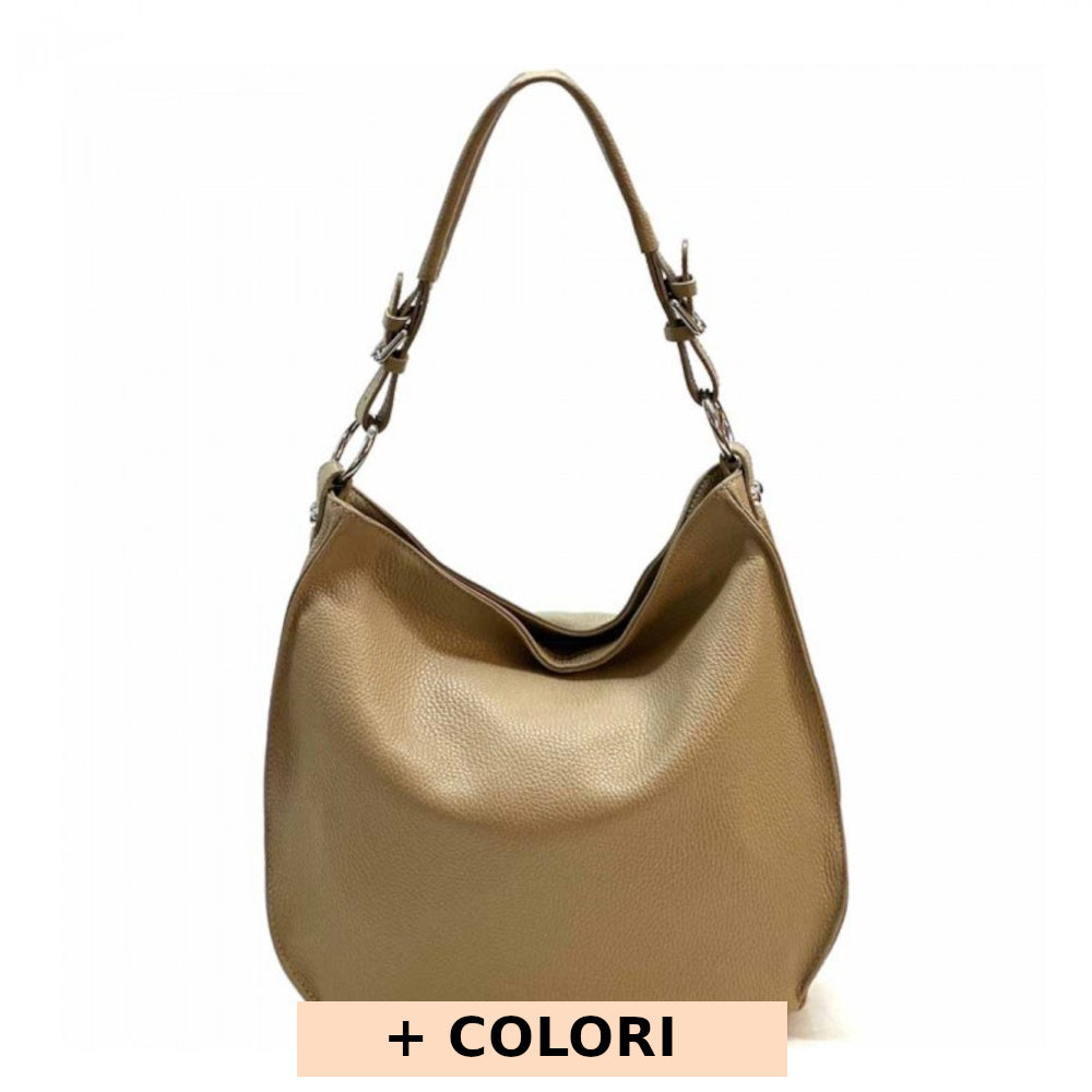 Borsa da donna Tortora Chiaro a spalla in pelle 38x12x32 cm - Amica