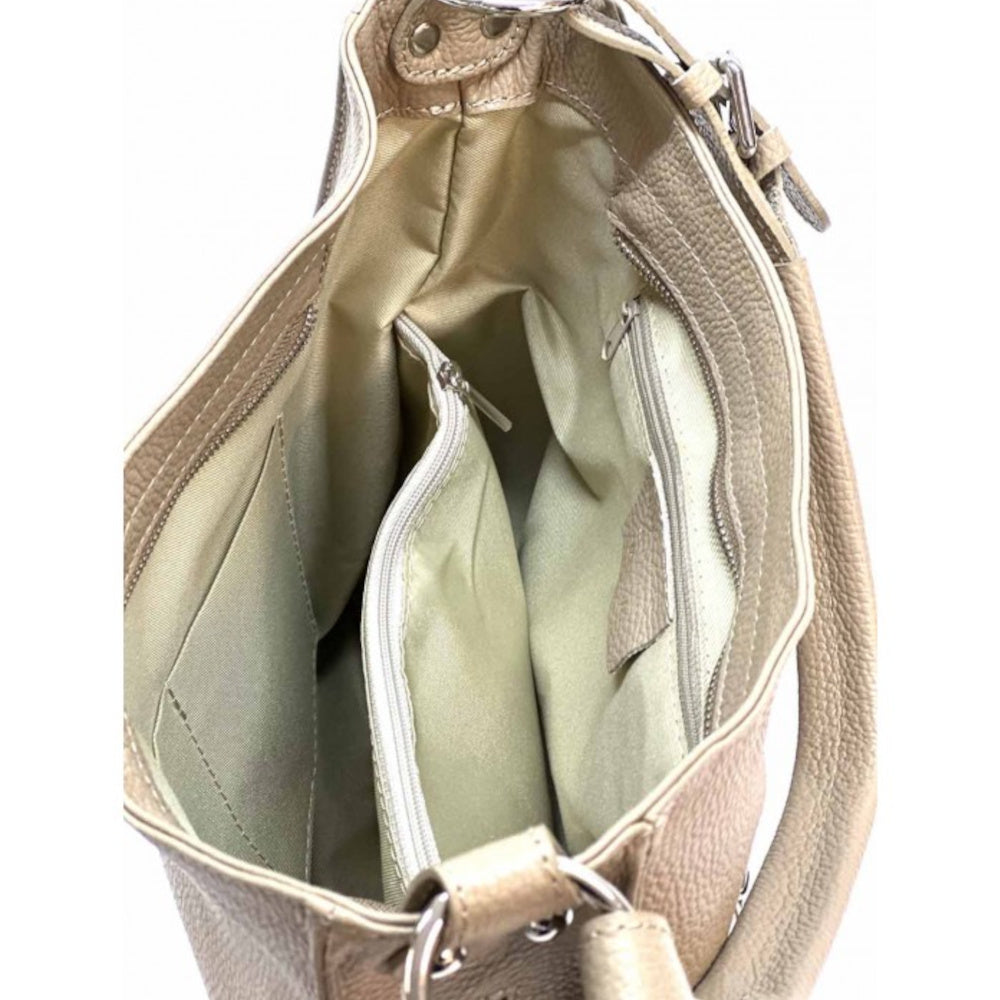 interno borsa donna tortora a spalla con tracolla in pelle 