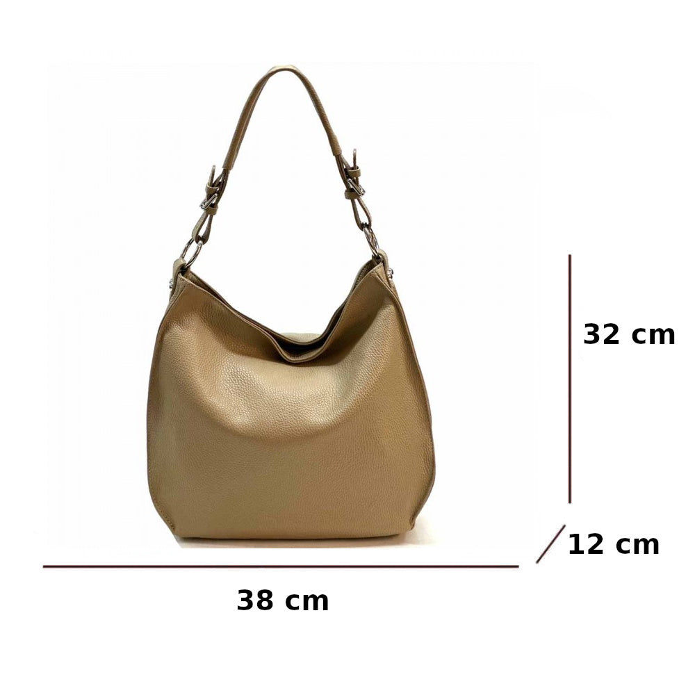 misure borsa donna tortora a spalla con tracolla in pelle