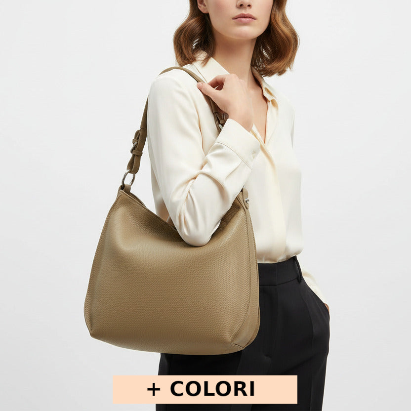 Borsa da donna Tortora Chiaro a spalla in pelle 38x12x32 cm - Amica