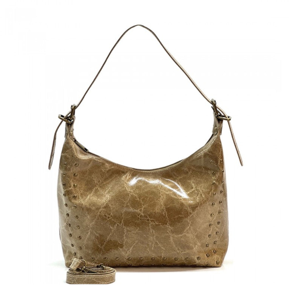 Borsa donna tortora in pelle a spalla con tracolla