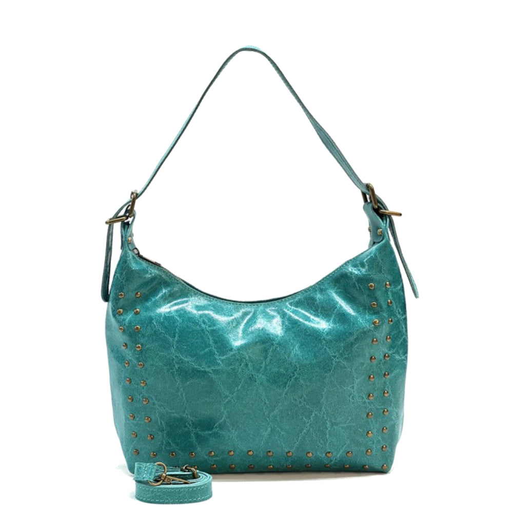 Borsa da donna Turchese a spalla in vera pelle 37x8x30 cm - Riviera