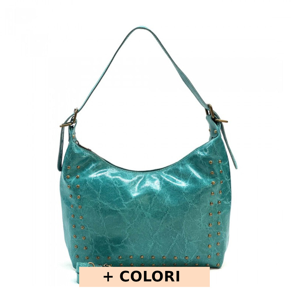 Borsa da donna Turchese a spalla in vera pelle 37x8x30 cm - Riviera