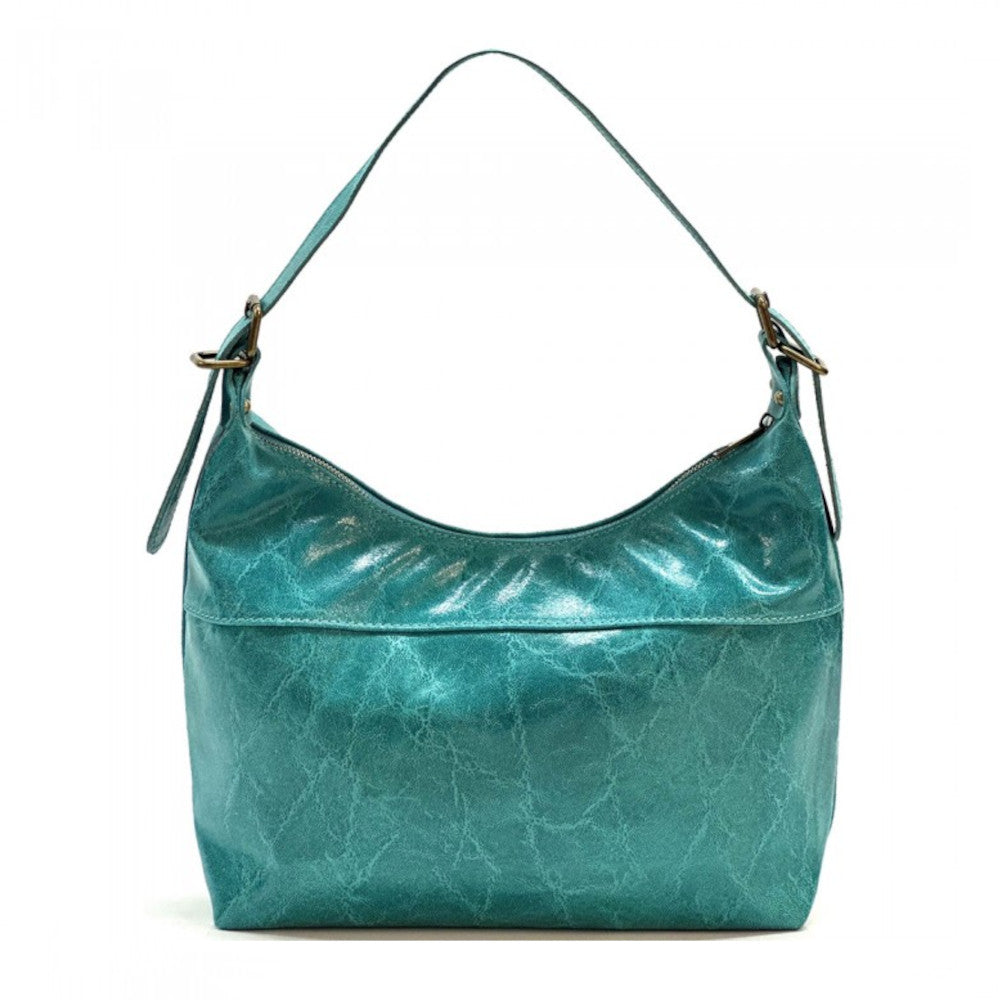 Borsa donna turchese in pelle a spalla con tracolla