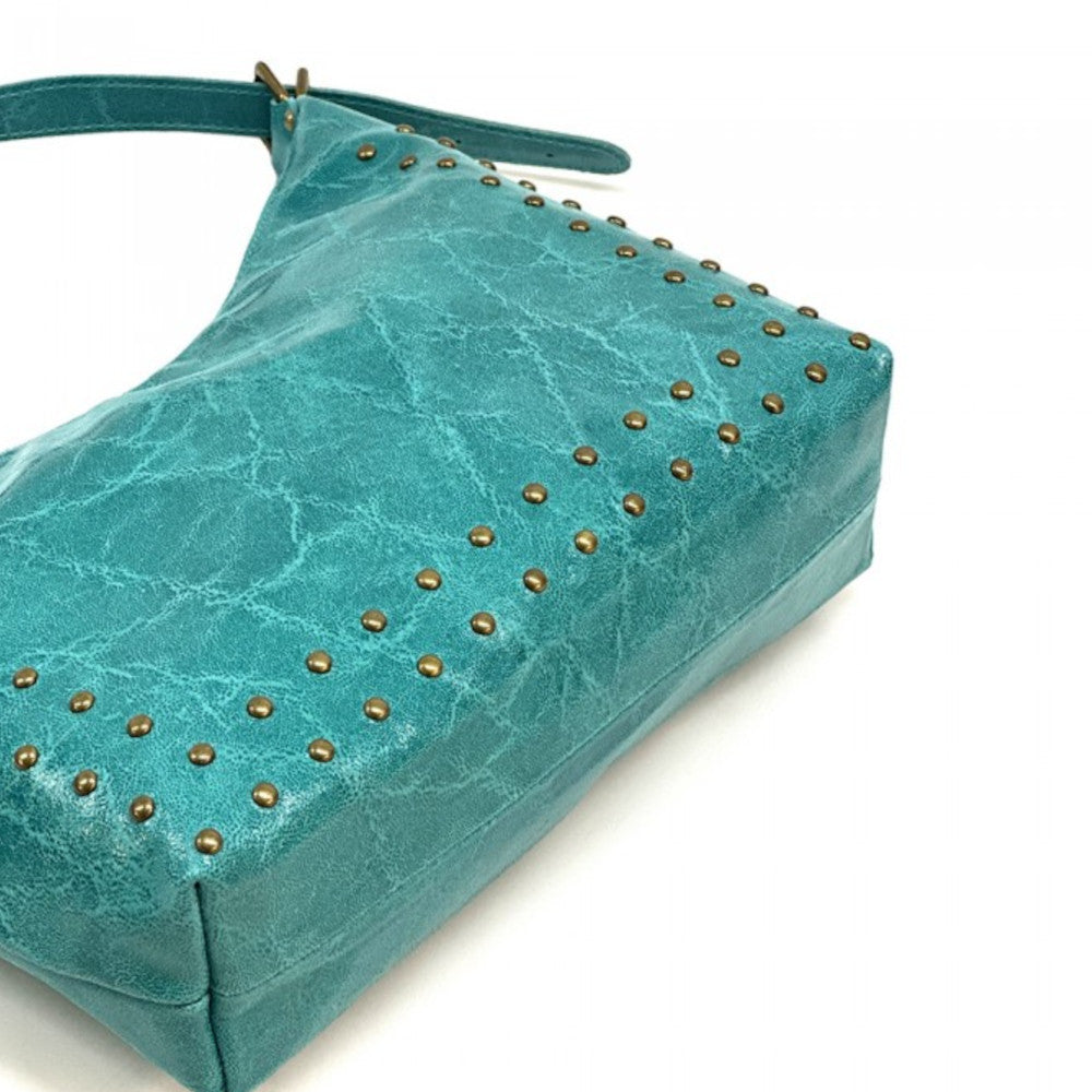 Borsa donna turchese in pelle a spalla con tracolla