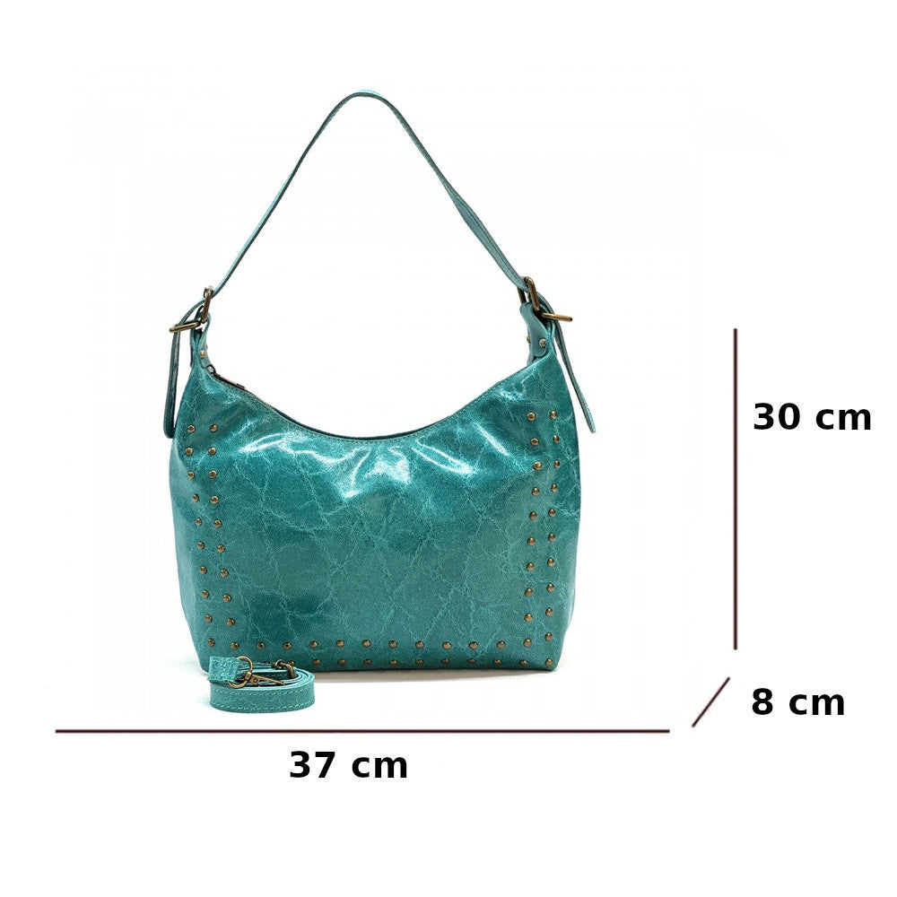 Borsa donna turchese in pelle a spalla con tracolla misure