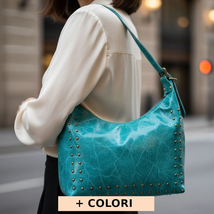 Borsa da donna Turchese a spalla in vera pelle 37x8x30 cm - Riviera