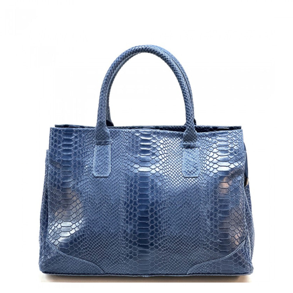 Borsa da donna a mano blu in pelle 40x21x28 cm Serpentina