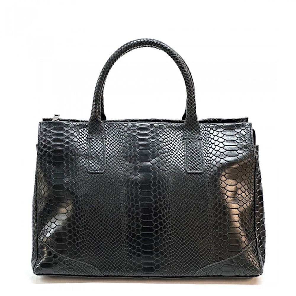 Borsa da donna a mano nera in pelle 40x21x28 cm Serpentina