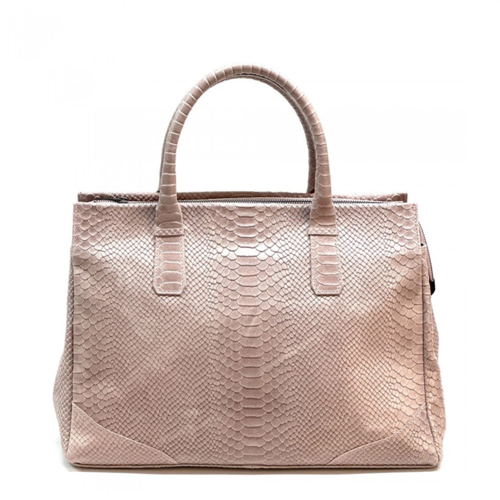 Borsa da donna a mano rosa in pelle 40x21x28 cm Serpentina