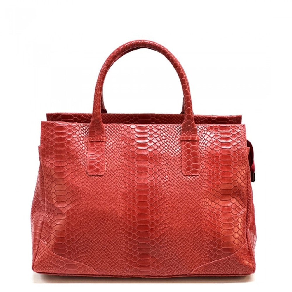 Borsa da donna a mano rossa in pelle 40x21x28 cm Serpentina
