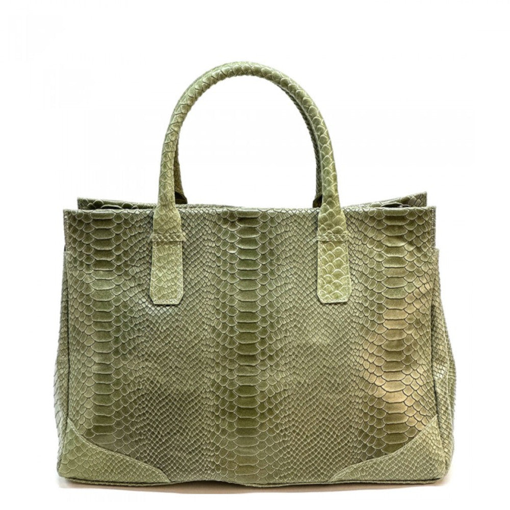 Borsa da donna a mano verde in pelle 40x21x28 cm Serpentina