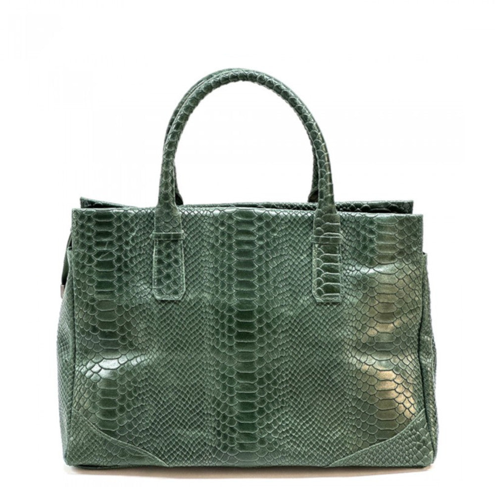 Borsa da donna a mano verde scuro in pelle 40x21x28 cm Serpentina